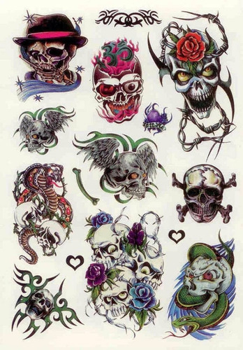 Imagem 1 de 4 de Kit 60 Tattoos Caveiras Temporárias Tatuagens N32