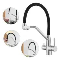 Comprar Grifo De Cocina Moderno Con Grifo De Agua Potable, Latón Macizo, Grifo Giratorio Para Fregadero De Cocina, Mango Doble 3 En 1, Grifo Purificador De Filtro De Agua De Arco Alto