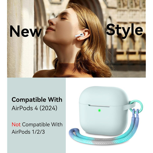 Funda Para AirPods 4 Generacion Silicon Verde Con Cordon
