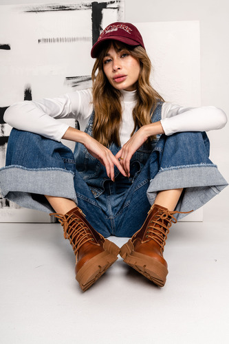 Borcegos Mujer Cuero Urbanos Acordonados Botas Moda Abril