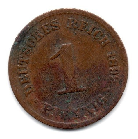 Alemania Imperio Moneda 1 Pfennig Año 1892 D Km#10