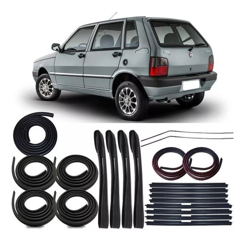 Kit Borracha Porta Canaleta Mala Pesta Ping Teto Fiat Uno 4p