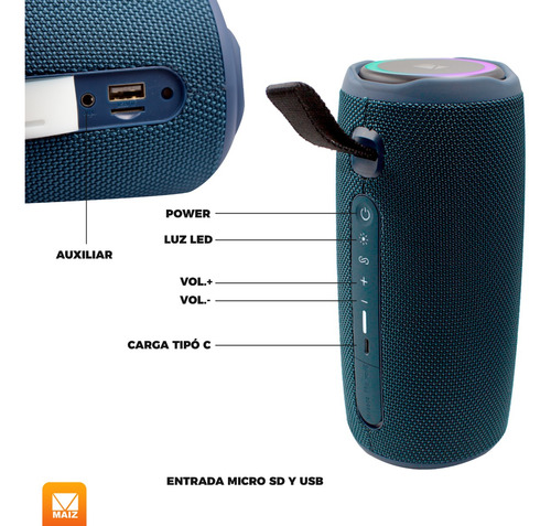 Bocina Bluetooth Altavoz Portatil Recargable Luces Led Usb