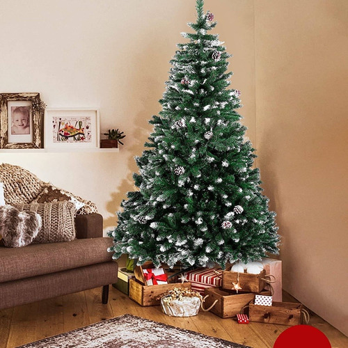 Árbol De Navidad Nevado Conos De Pinos Incorporados 210cm