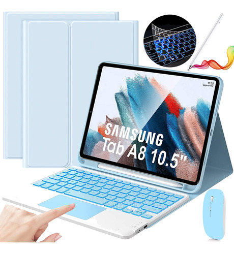 Funda Con Teclado Mouse+ Lapiz Para Galaxy Tab A8 10.5 Azul