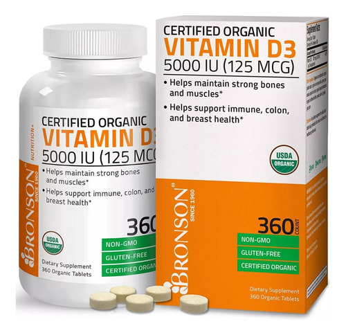 Vitamina D3 5,000 Iu 360 Capsulas Sin Gmo Americano