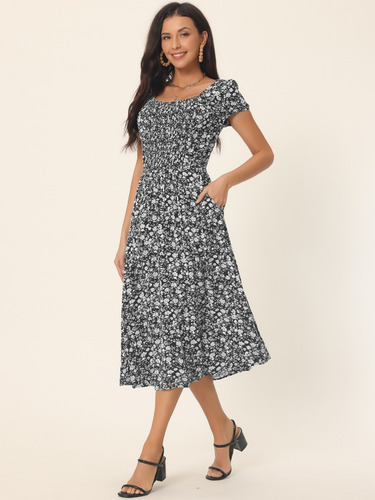 Vestido Midi Mujer Informal Con Estampado Floral Y Bolsillos