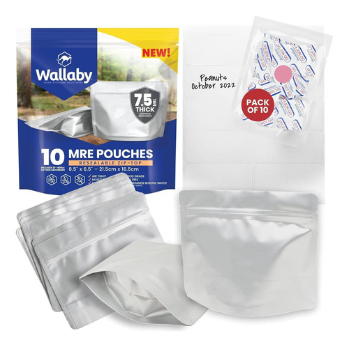 Wallaby Mre Mylar Bag Bundle 10x (7,5 Mil 6,5 X 8,5øøøø) Con Plata Estándar.
