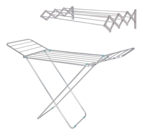 Varal De Parede Aluminio 1 M + Varal De Chão Com Abas 1,43 M