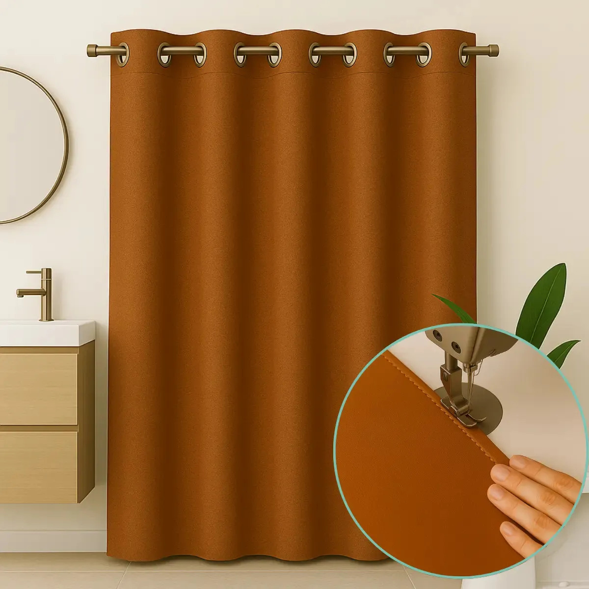 Cortina De Box Banheiro Antimofo Casa Pvc Lavável 1,38 X 2m Cor Marrom Lisa