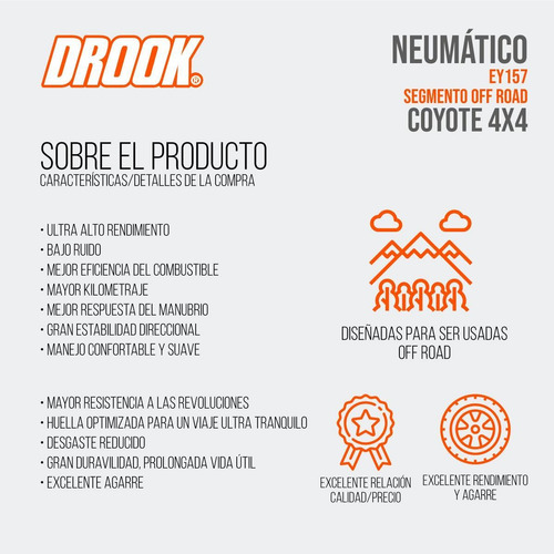 Imagen 3 de 5 de Cubierta Moto Drook 4.10-18 65p Tt 6 Telas Coyote 4x4