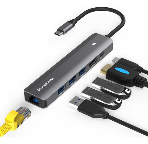 Hub 6 En 1 Usb C 3.0 Hdmi 4k@30hz Pd 100w Lan 1000mbps