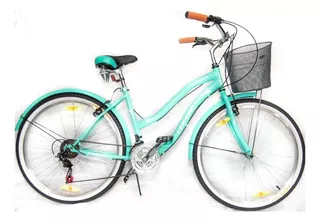 Bicicleta Dama Verado Playera Canasto Luz Cambios Shimano Color Verde