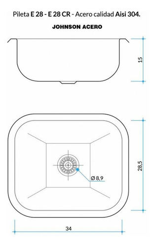 Bacha Cocina Simple Johnson E28 34x23,5x14 Acero Inoxidable 