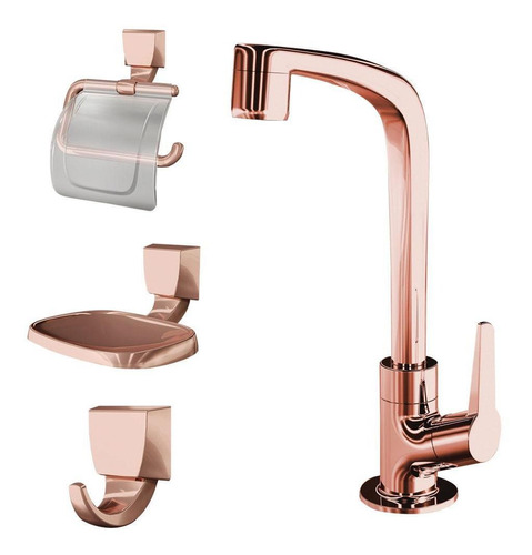 Kit Flatt Lorenzetti Com Torneira E Acessórios Rose Gold