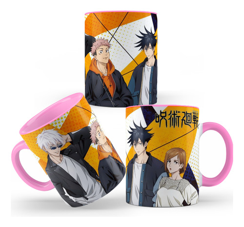 Caneca Jujutsu Kaisen Gojo Itadori Megumi Produto Geek Otaku Rosa Jujutsu Kaisen