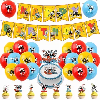 Globos De Cumpleaño Decoración Cuphead Fiesta Letrero Pastel