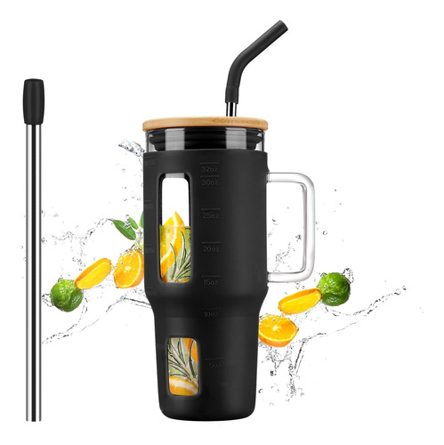 Vaso Kodrine Con Tapa Y Pajita, Vaso De Vidrio De 32 Oz Con