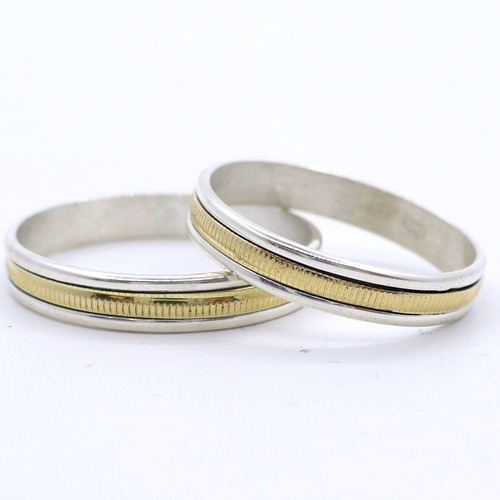 Alianzas Plata 925 Y Oro Anillos Cinta Centro Oro De 3 Mm