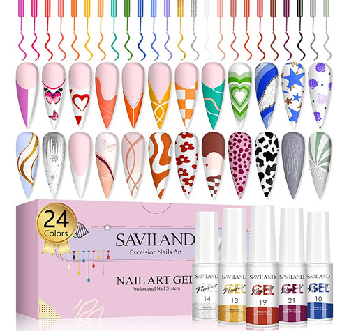 Saviland Gel Nail Polish Gel Liner Nail Art Set - 24 Colores