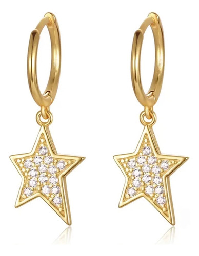 Aretes Huggies Estrella Con Zirconias Chapa Oro 22k Universo