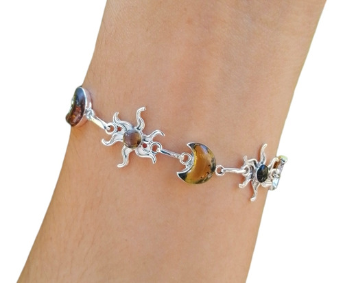 Pulsera Eclipse De Ámbar En Plata Fina De Ley .925