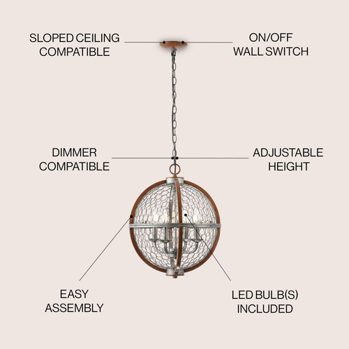 Colgante Led Industrial Rústico Hierro Ajustable 16, 4 Luc