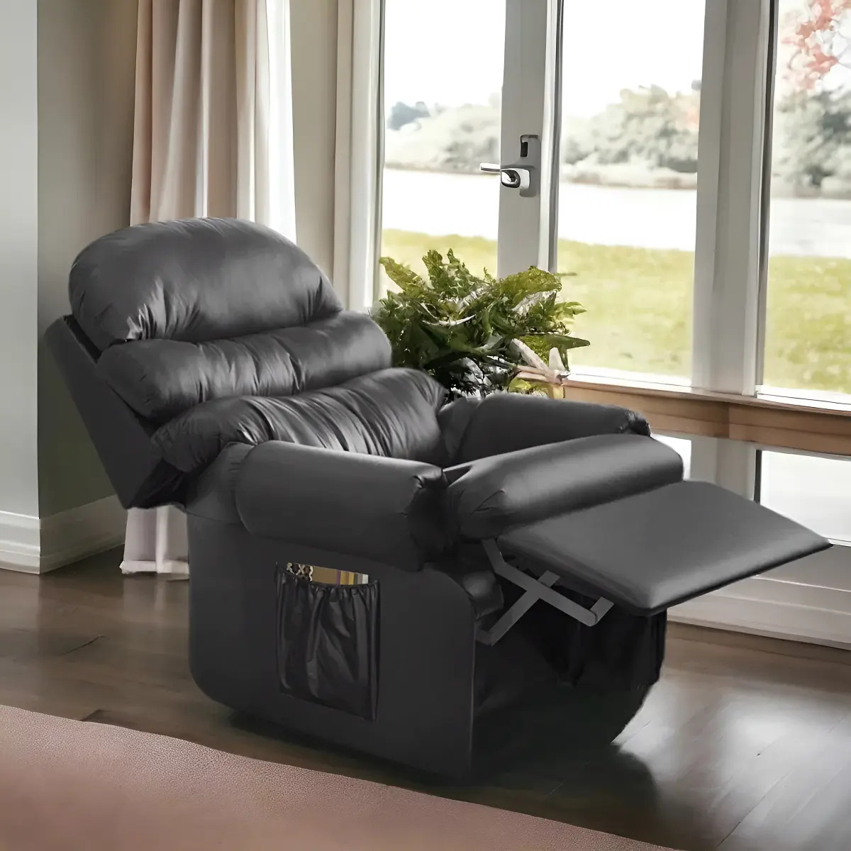 Poltrona ZIVAK Reclinável Top Sofas Premium Preto em Corino para Sala e Amamentação