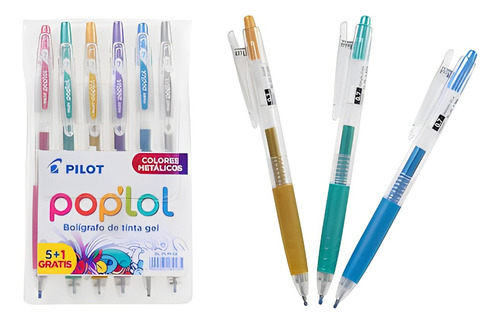 Estuche Con 6 Bolígrafos Pilot Pop´lol Colores Metalizados