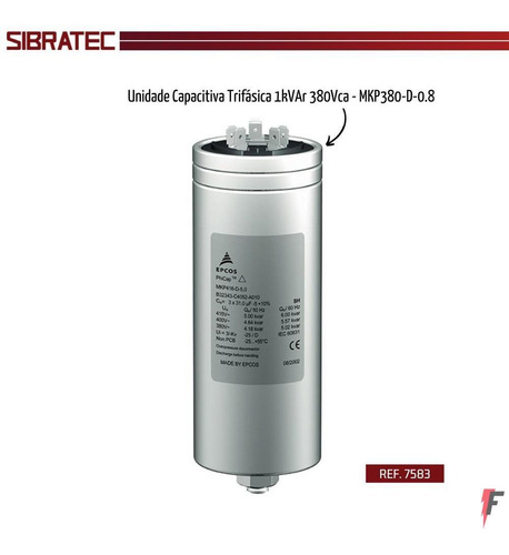 Imagem 2 de 2 de Unidade Capacitiva Sibratec Trifasico 1kvar 380v 7583