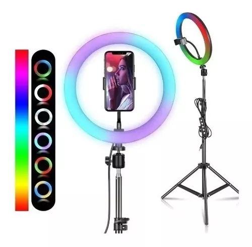 Aro Luz Selfie Tipo Clip Celular Rgb Multicolor 10 Cm Recargable