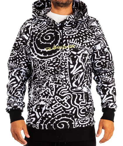 Buzo Hombre Canguro All Printed Spiral (neg) Quiksilver