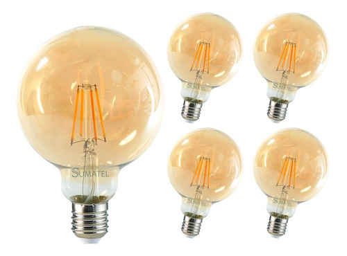 5 Ampolletas Led Filamento Vintage Grande G95 - Sumatel