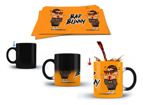 Taza Magica De Bad Bunny Para Regalo Dibujo Del Cantante