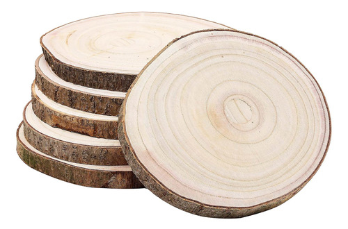 Juego De 6 Rebanadas De Madera Redonda Natural De 8 A 9 PuLG