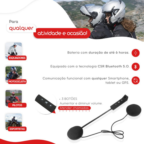 Fone De Ouvido Capacete Motoqueiro Sem Fio Bluetooth
