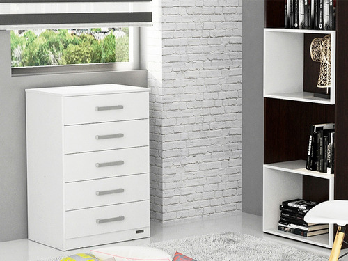 Cómoda Chifonier Dormitorio Melamina 5 Cajones Dakar Mosconi Color Blanco