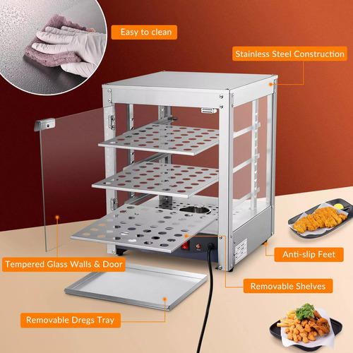 Vitrina Caliente Exhibidor De Pizza Comida 15'' 3 Niveles Ms
