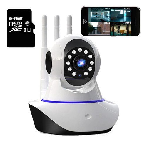 Cámara De Seguridad Wifi Ip 1080p Remota/alarma 360° + 64gb