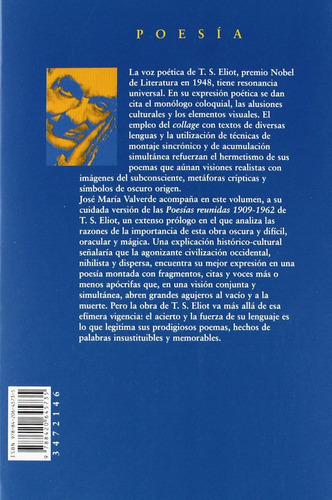 Poesías Reunidas 1909-1962, De T. S. Eliot. Editorial Alianza (g), Tapa Blanda En Español