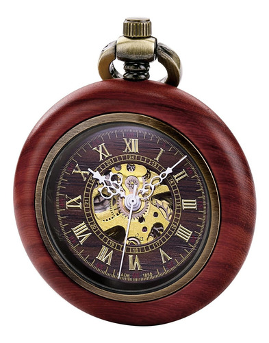 Treeweto Vintage Wood Automatic Mechanical Pocket Watch For