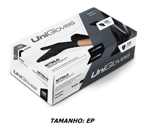 Luvas descartáveis antiderrapantes UniGloves Nitrilica cor preto tamanho  PP de nitrilo x 100 unidades 