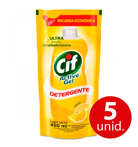 Cif Ultra Detergente Dp X450 Limon Combo X5 U 