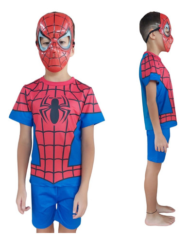 Fantasia Infantil Homem-aranha Calor Verão Quente + Máscara