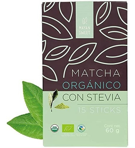 Té Matcha Orgánico C/ Stevia Mayan Sweet 15 Sticks Pack 2pzs