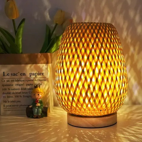 B Abajur Romântico De Bambu, Lâmpada De Mesa De Cabeceira,be