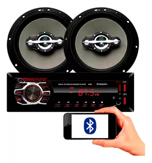 Kit Som Carro Radio Mp3 Bluetooth Usb + 2 Falantes 6 Poleg