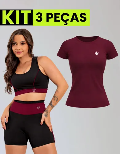 Conjunto Fitness Top + Short em Suplex + Blusa Dry Fit
