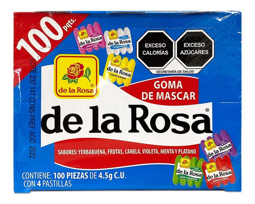 Chicle De La Rosa 4 Pastillas 100 Piezas Tipo Canels 