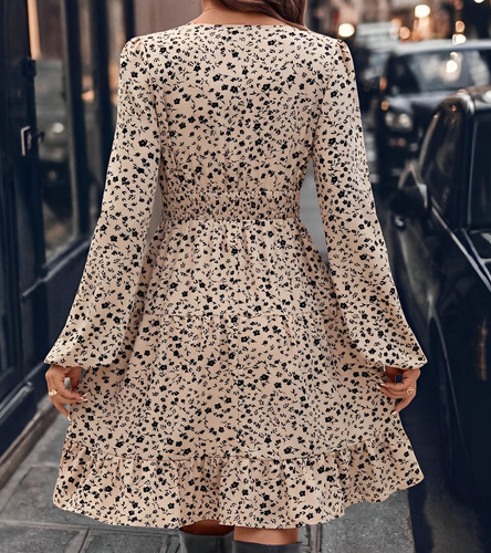 Vestido Corto Con Escote En V Y Estampado Floral De Mujer